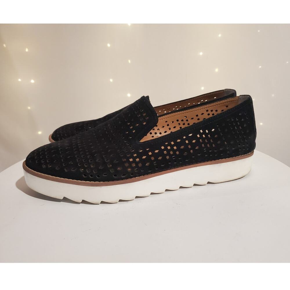Franco Sarto Florie Perforated Suede Leather Slip-On Loafer Flats Size 8.5 Black